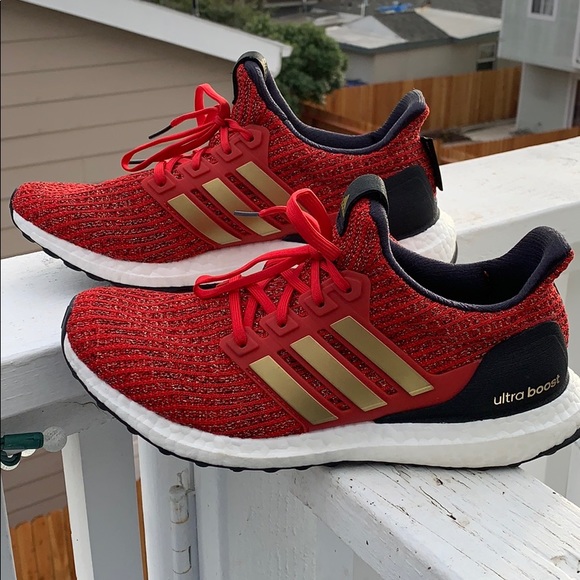 ultra boost red and gold